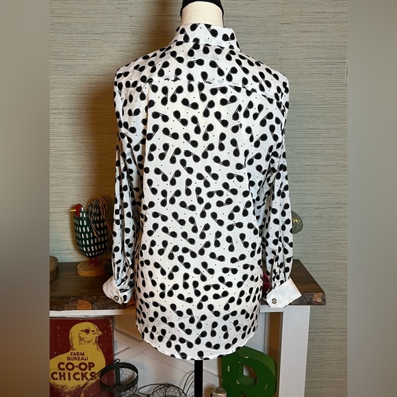 Karl Lagerfeld Long Sleeve Sunglasses Print Blouse Womens M White Button Front - Picture 3 of 7